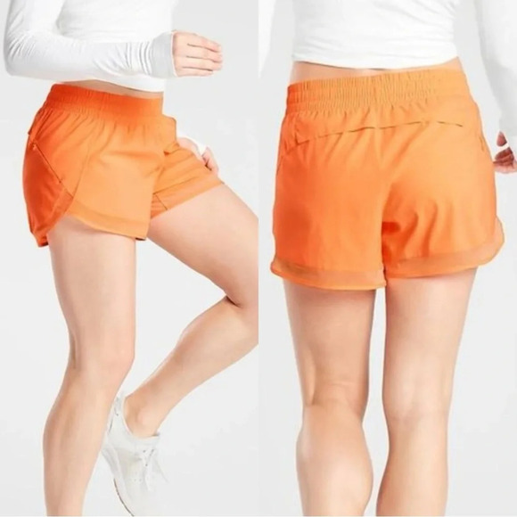 Athleta Mesh Racer Run Mid Rise 4” Shorts Pull On Running in Orange Size XXS - Picture 1 of 15